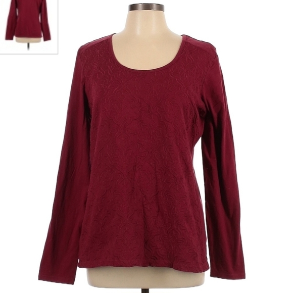Eddie Bauer Magenta Long Sleeve Round Neck Embroidered Shirt Women's Tall Large - Picture 1 of 6